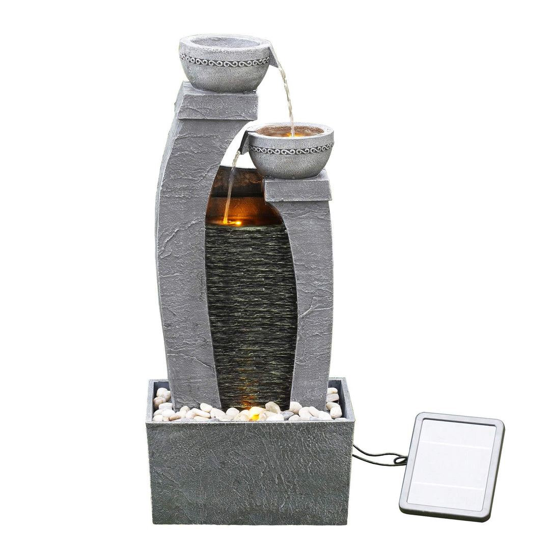 Teamson Home Garden & Outdoor Solarbetriebenes Wasserspiel mit Lichtern, kaskadierendem Springbrunne