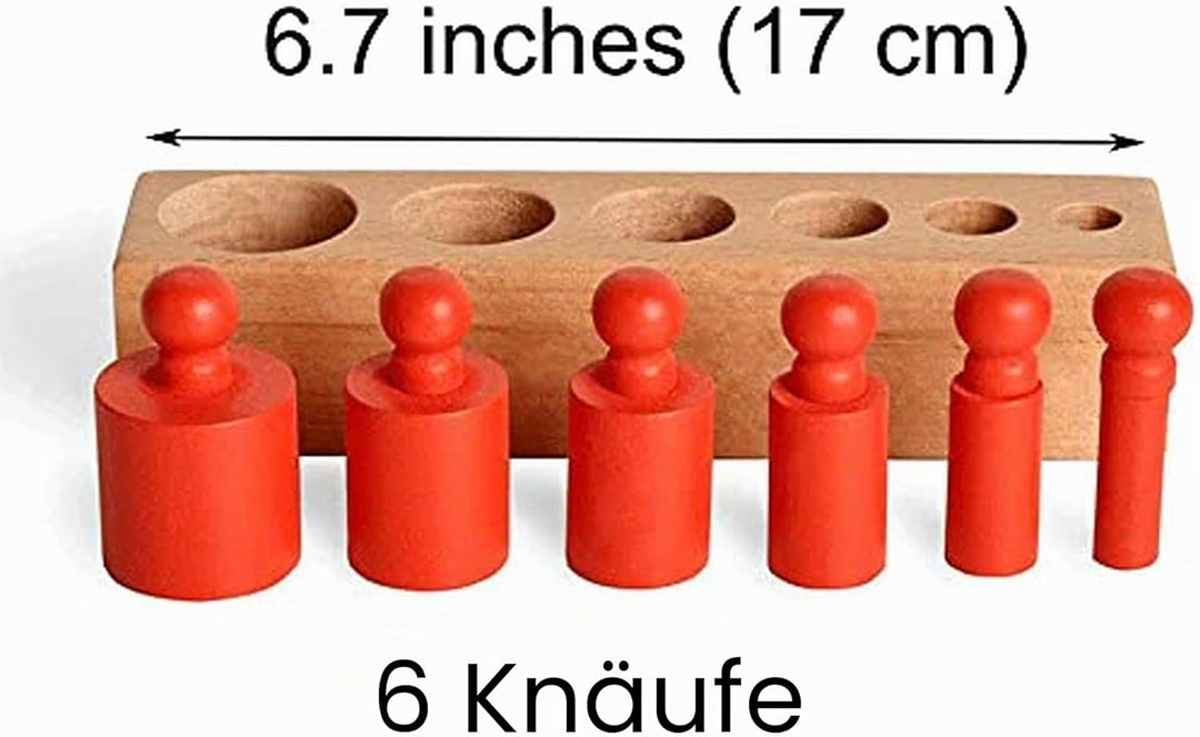 BOHS Montessori Zylinderblöcke Steckpuzzle - 6 Knöpfe / 17 Zentimeter - Sortierspiel & Steckspiel ab