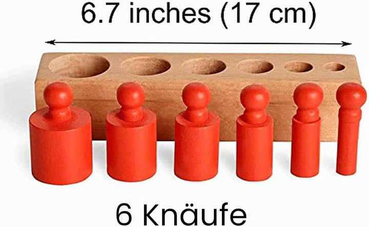 BOHS Montessori Zylinderblöcke Steckpuzzle - 6 Knöpfe / 17 Zentimeter - Sortierspiel & Steckspiel ab