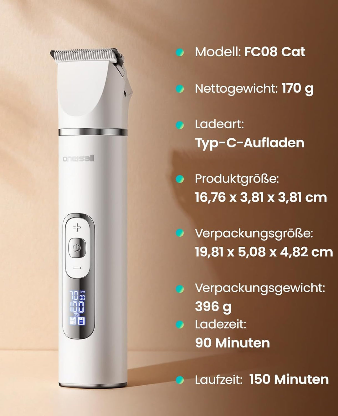 oneisall 3 in 1 Schermaschine Katze Hunde, LCD-Anzeige Leise Katzenrasierer Profi Haarschneidemaschi