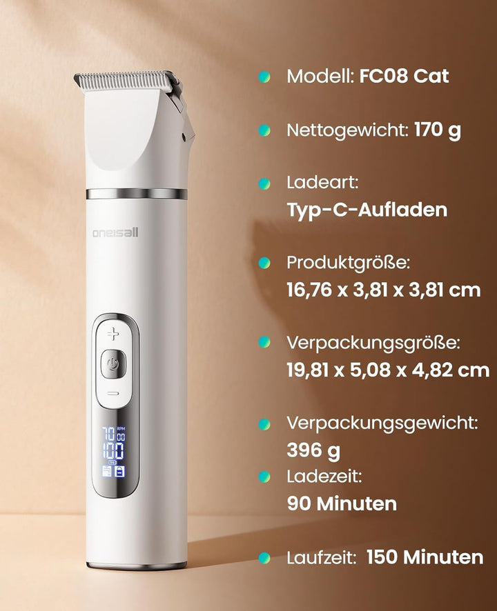oneisall 3 in 1 Schermaschine Katze Hunde, LCD-Anzeige Leise Katzenrasierer Profi Haarschneidemaschi