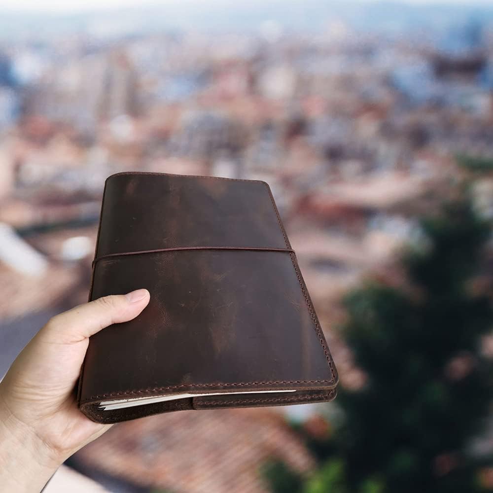 Travelers Notebook Cover with Inner Pockets, Card Slots and Pen Holder, A5, Dark Brown, A5