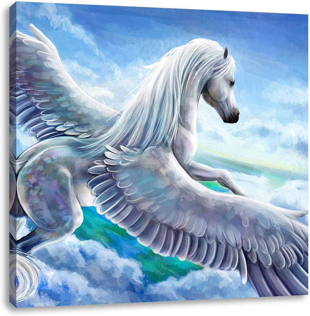 Pixxprint Pegasus fliegt über den Wolken, Format: 70x70 auf Leinwand, 70x70