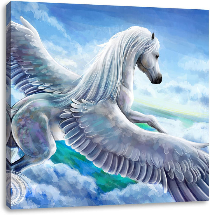 Pixxprint Pegasus fliegt über den Wolken, Format: 70x70 auf Leinwand, 70x70
