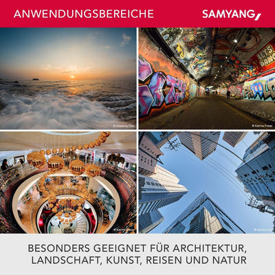 Samyang 7472 12/2,8 Objektiv Fisheye DSLR Sony E manueller Fokus Fotoobjektiv, Superweitwinkel schwa