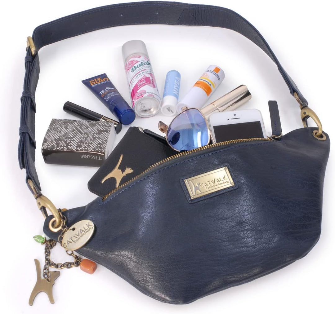 Catwalk Collection Handbags - Damen Mode Hüfttasche - Bauchtasche Mittelgross - Bubble Leder - Gürte