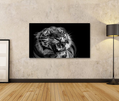 Bild auf Leinwand Sumatra Tiger Roaring Wandbild Poster Kunstdruck Bilder Format: 100x57cm, Format: