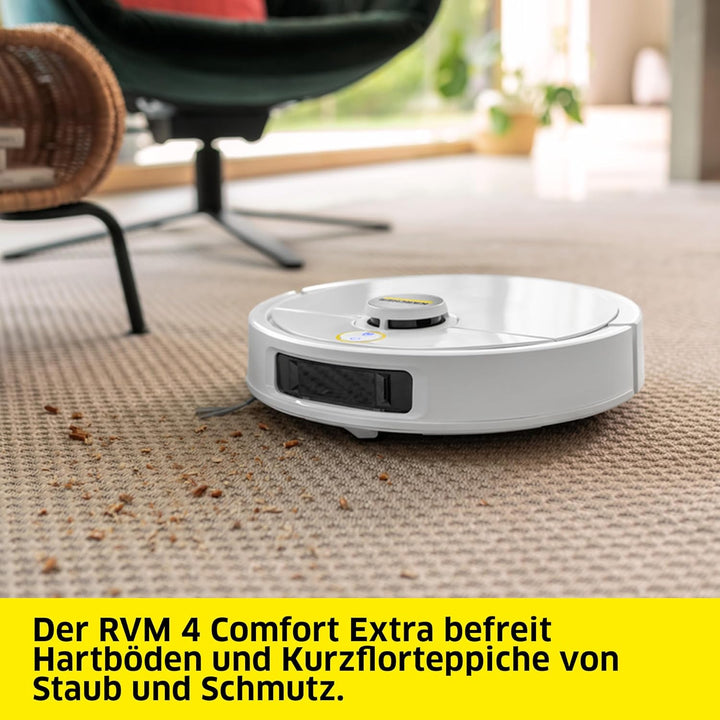 KÄRCHER RVM 4 Comfort Extra Saugwischroboter mit rotierenden anhebbaren Mopp-Scheiben, 15.000 Pa, Li