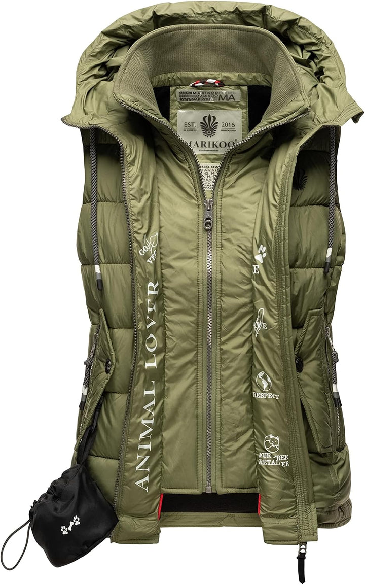 MARIKOO Damen leichte Übergangsweste Steppweste mit Kapuze Taisaa XS-3XL XS Olive, XS Olive