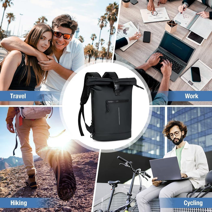 Lekeinchi Rolltop Rucksack Wasserdicht für Damen &amp; Herren, Grosser, mit Computerfach für 17 Zoll Lap