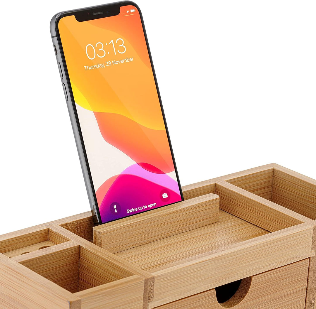 Schreibtisch-Organizer aus Bambus | Aufbewahrung, aufgeräumter Desktop für Büro, Zuhause | Holz-Orga