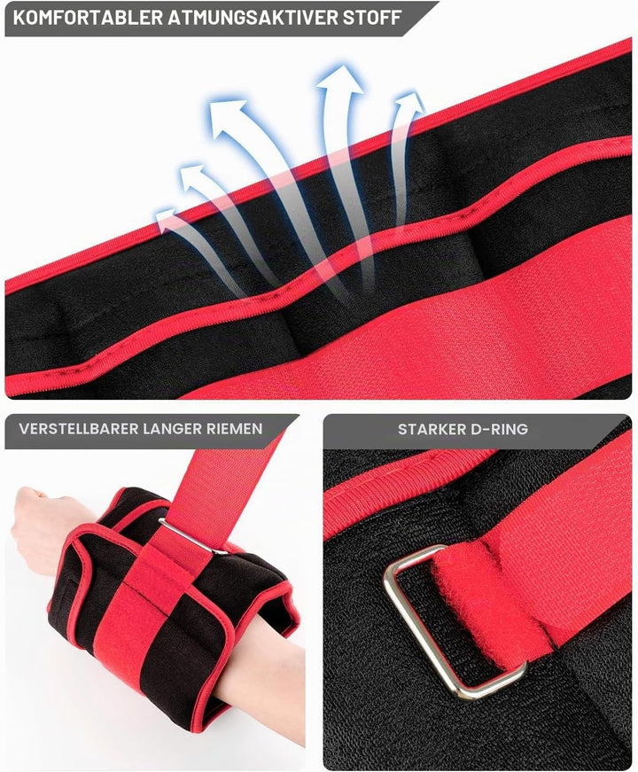 Fragraim Gewichtsmanschetten, Verstellbares Gewichte für Beine und Arme, Paar(2 Packungen) 1,5kg/2kg