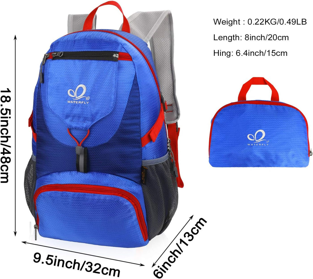 WATERFLY Ultraleicht Faltbar Klein Rucksack: 20L Leicht Packable Wanderrucksack Tagesrucksack Trekki