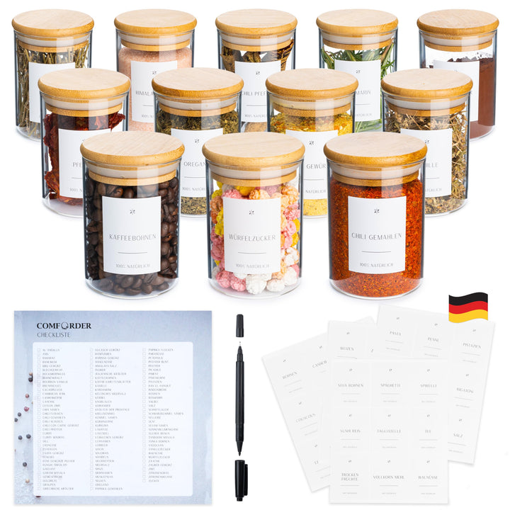 Vorratsgläser mit Deckel Set – Luftdichte Vorratsdosen Glas mit Bambusdeckel, Vorratsbehälter für Me