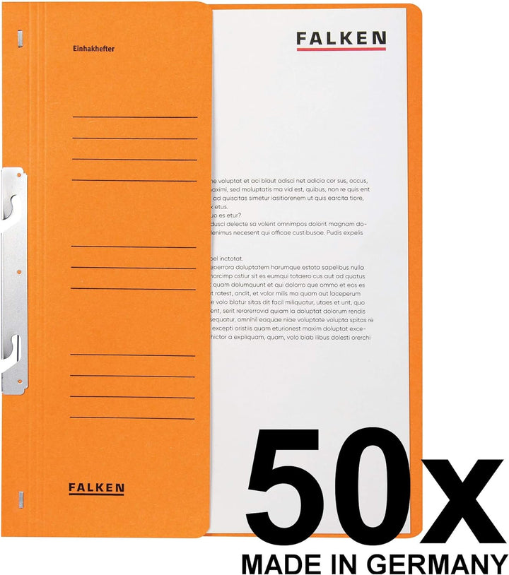 Original Falken 50er Pack Einhakhefter. Made in Germany. Aus Recycling-Karton mit halbem Vorderdecke