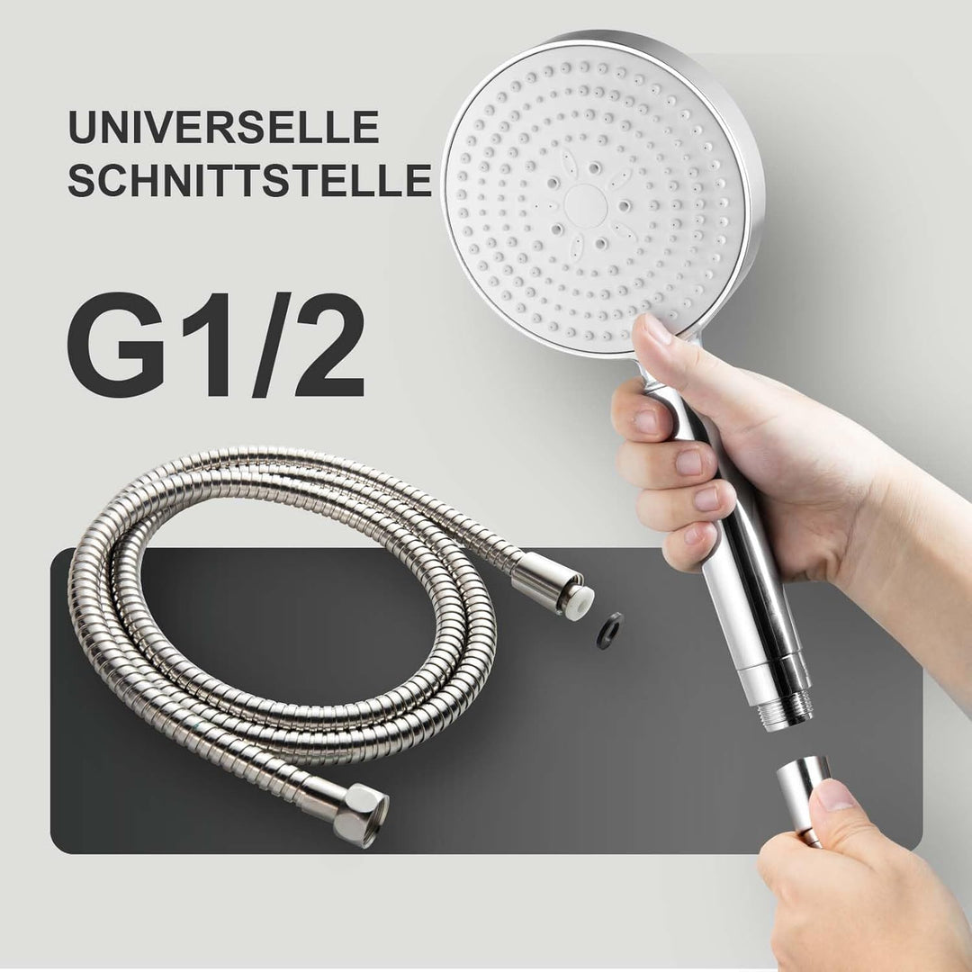 OFFO Duschkopf mit Schlauch 1,6m und Halterung, Handbrause mit Filter 6 Strahlarten, Duschkopf Gross
