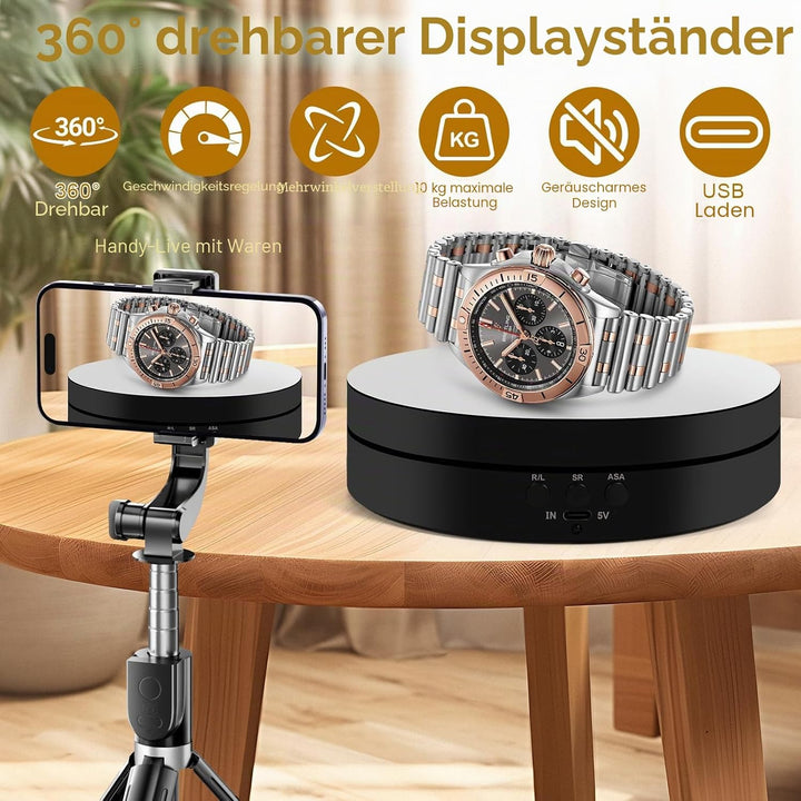 Elektrischer Drehteller 360°, 2in1 Motorisierter Drehständer Display-Tisch zur Präsentation von Schm