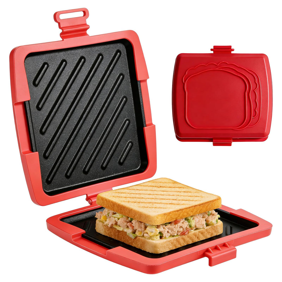 Sandwichmaker Mikrowellen, Silikon Sandwichtoaster 16 x 16 cm, Kontaktgrill Abnehmbare Platten und S