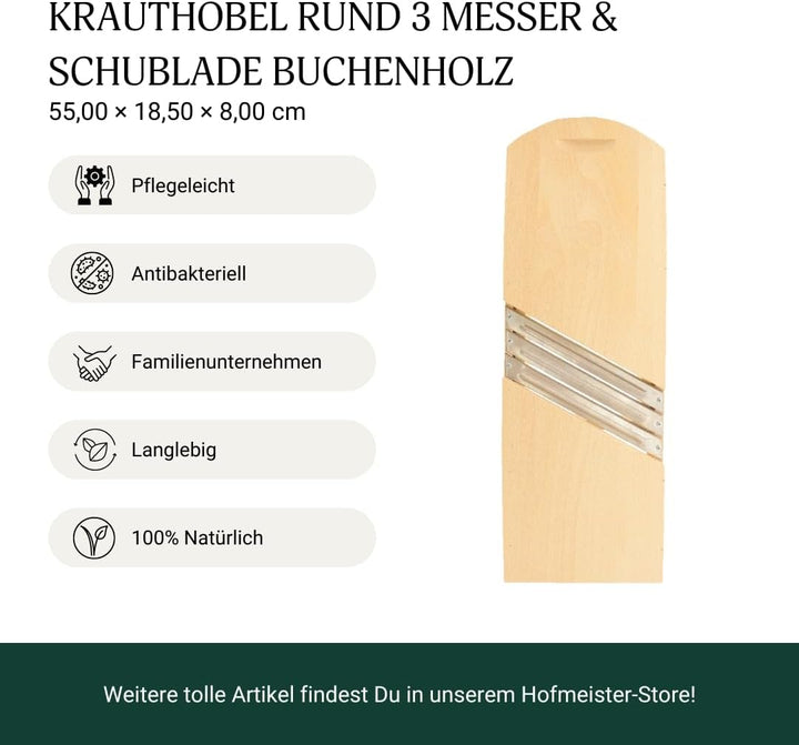 HOFMEISTER® Krauthobel, 55 cm, sicheres Schneiden von Krautköpfen & Gemüse dank beweglichem Schlitte