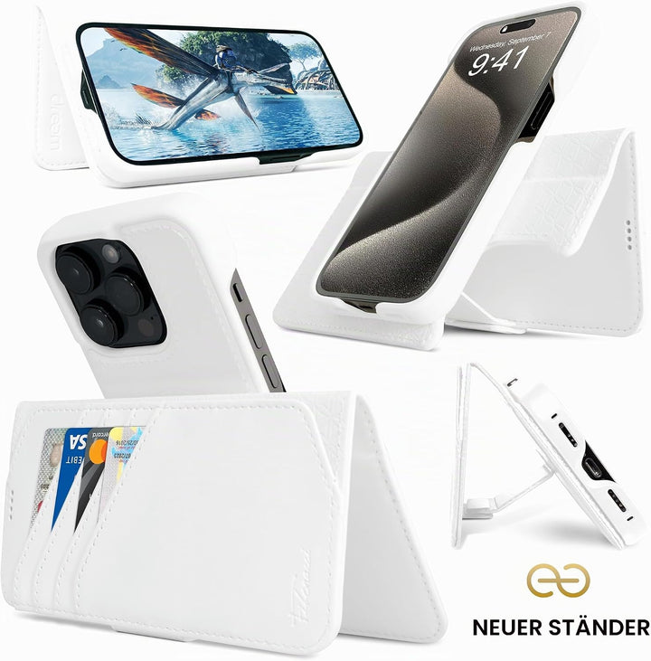 Dreem Lederhülle für iPhone 15 Pro - Revolutionärer Ständer &amp; Kartenfach, Abnehmbare Magnetische Hül