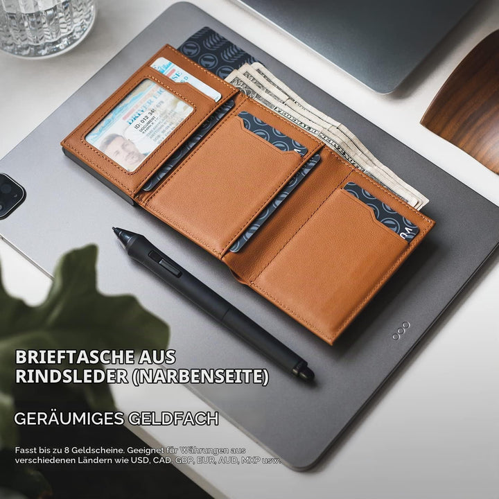 VULKIT Kreditkartenetui RFID-blockierende Pop-Up-Kartentasche aus Echtem Leder mit Geldscheinfach, A