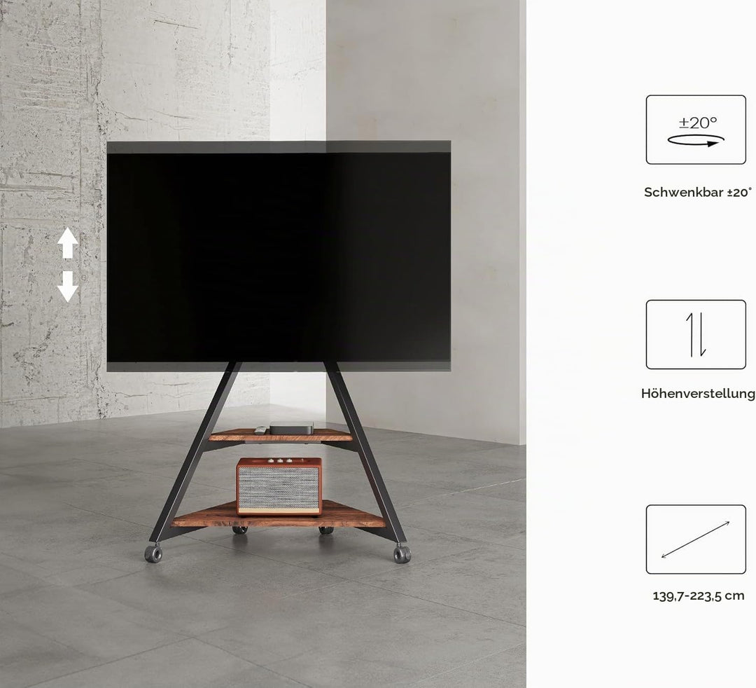 FITUEYES Design TV Ständer Rollbar für 55-88 Zoll Fernseher Mobiler TV Stand höhenverstellbar schwen