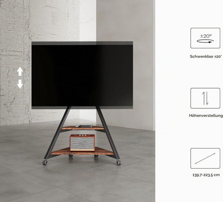FITUEYES Design TV Ständer Rollbar für 55-88 Zoll Fernseher Mobiler TV Stand höhenverstellbar schwen