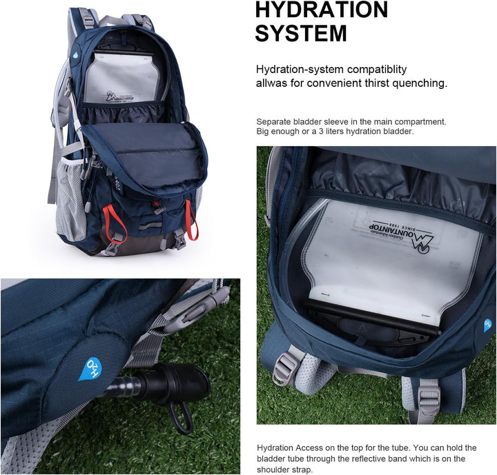 MOUNTAINTOP 40L Wanderrucksack Herren Damen Trekkingrucksack Outdoor Rucksäcke mit Regenhülle für Ca