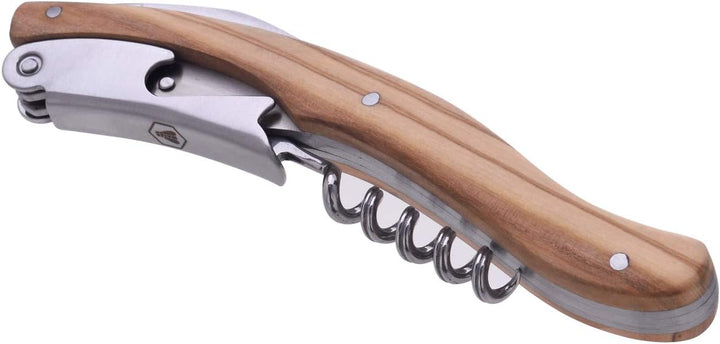 LAGUIOLE - Einfacher Hebel-Sommelier - Griff aus Olivenholz - Edelstahl matt gebürstet - Messer mit