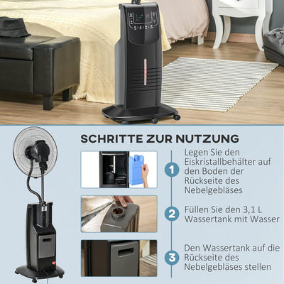 HOMCOM Standventilator mit 3,1 Liter Wasserkühlung 3 Modi Nebelfunktion 90 W Ventilator Lüfter Verst