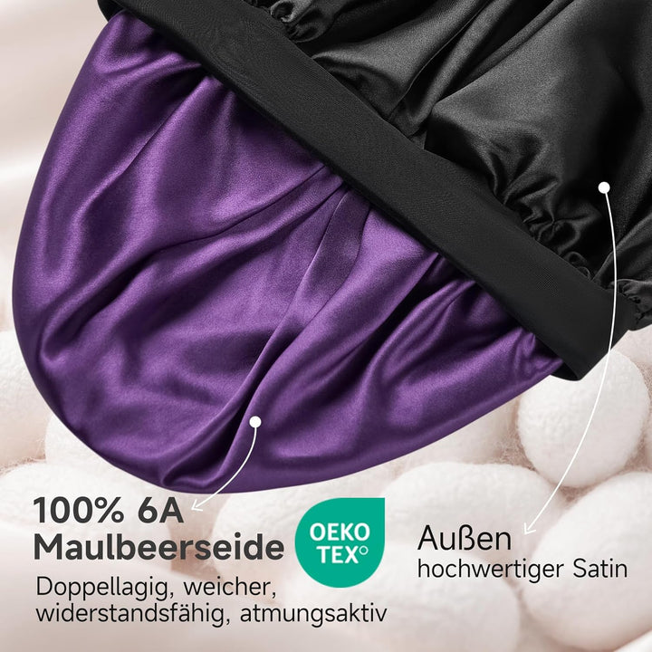 Umisleep 22 Momme Schlafhaube zum Schlafen mit Maulbeerseidenfutter, Doppelschicht Schlafmütze, Vers