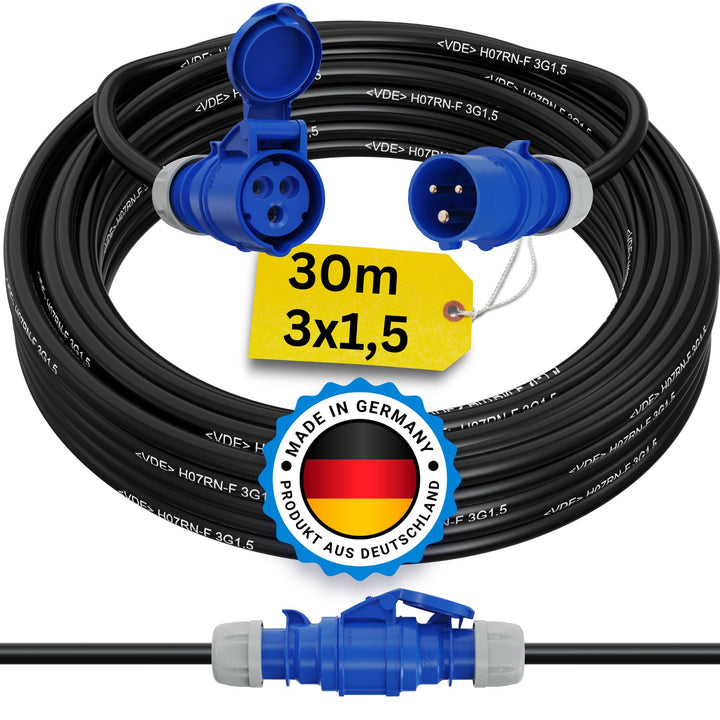 CEE Verlängerungskabel Camping Campingkabel Caravan Boot Gummi H07RN-F 3x1,5 mm² IP44 Aussen 230V 16