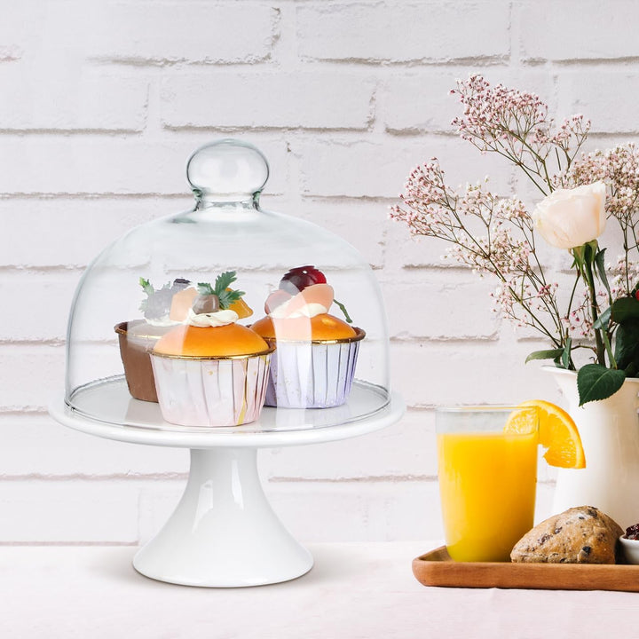 Cabilock Keramik Kuchenplatte Tortenplatte Glasglocke Teller Kuchenteller Kuchenständer Haube mit Fu