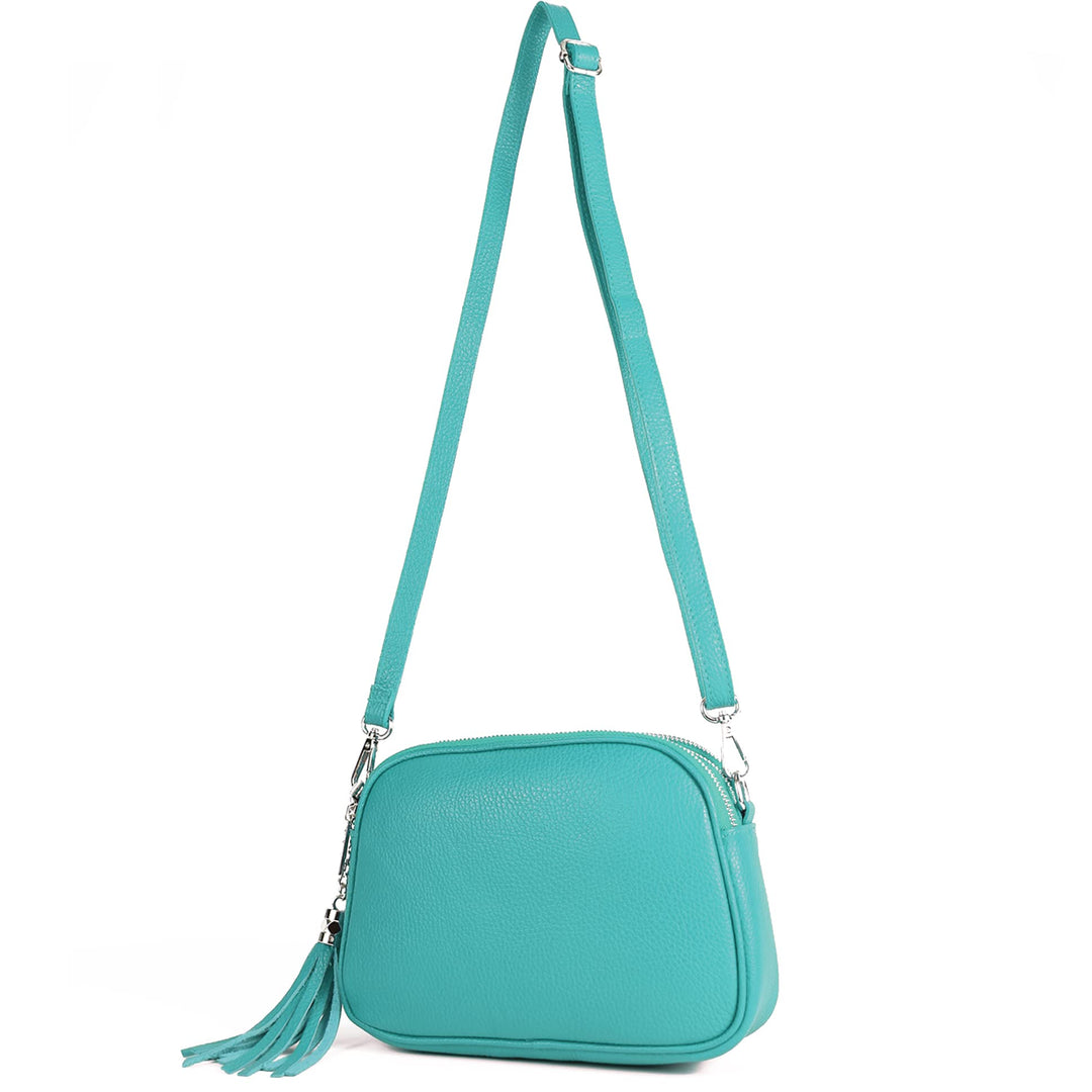 modamoda de - T238 - ital. Damen Umhängetasche Leder Medium, Farbe:Türkisblau, Türkisblau