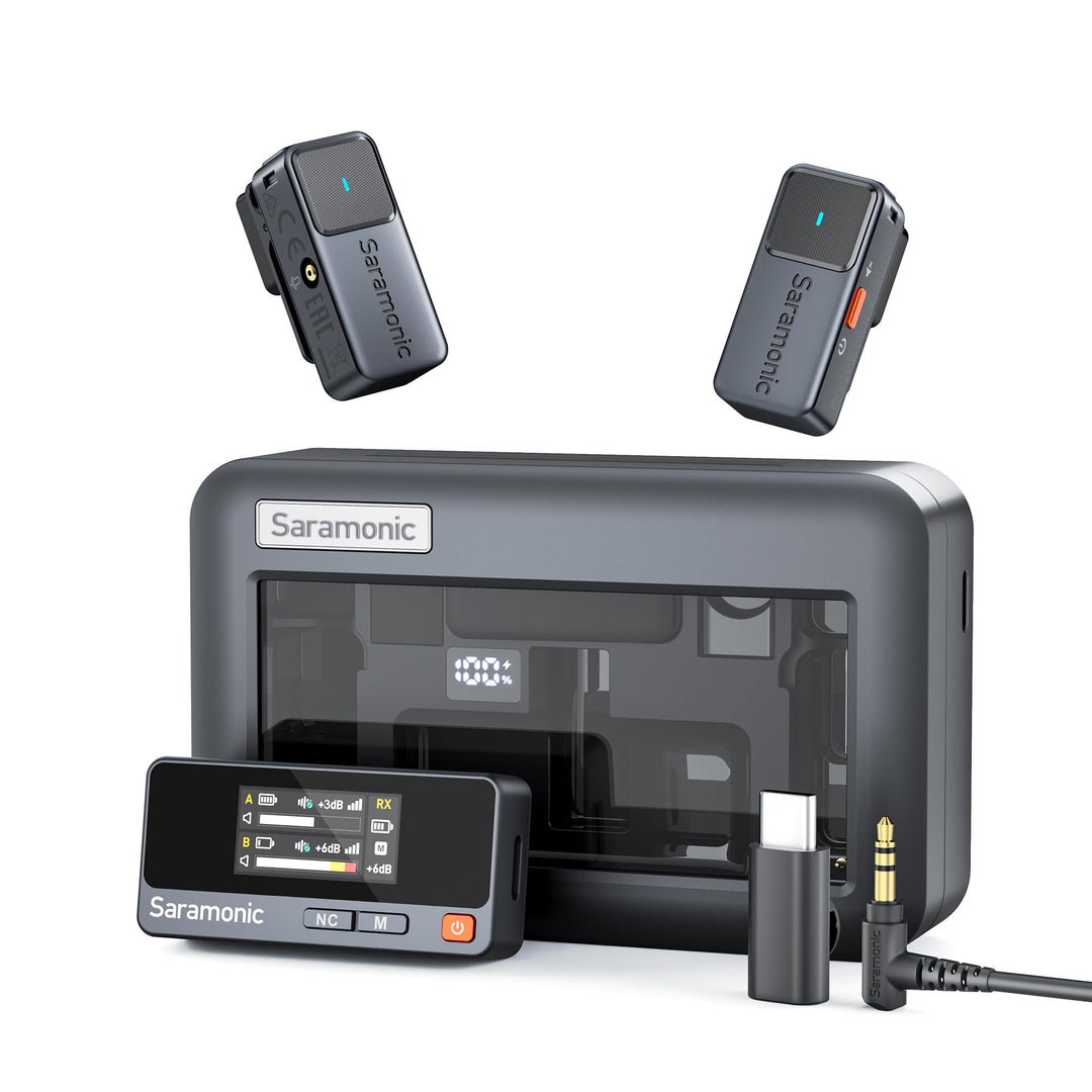 Saramonic Air Wirelss Lavalier Mikrofon Handy (2 Sender, 1 USB-C Empfänger, Ladeschale), 48H Akku, M