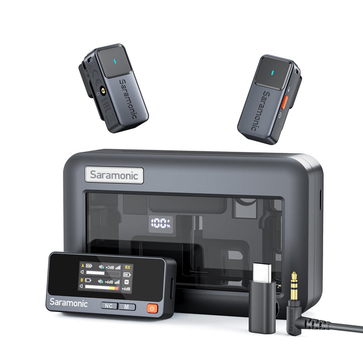 Saramonic Air Wirelss Lavalier Mikrofon Handy (2 Sender, 1 USB-C Empfänger, Ladeschale), 48H Akku, M