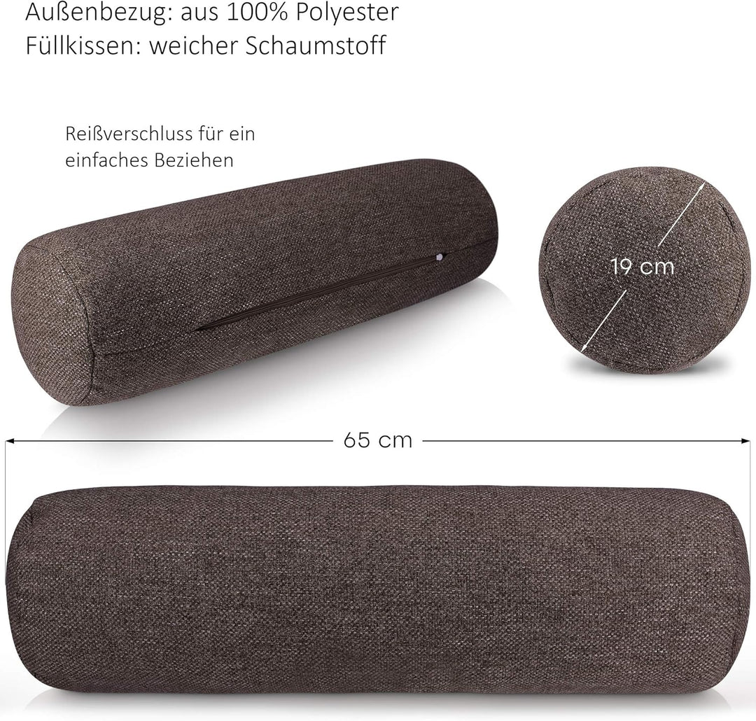 Monsera Extra Lange Nackenrolle, weich u. formstabil, fein melierter Bezug, Füllkissen aus flauschig
