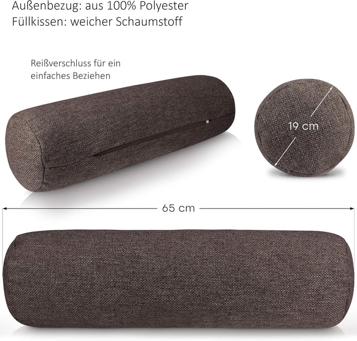 Monsera Extra Lange Nackenrolle, weich u. formstabil, fein melierter Bezug, Füllkissen aus flauschig