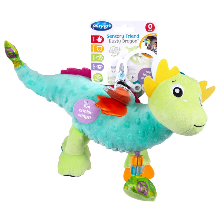 Playgro Sensory Friend, Drache Dusty - Babyspielzeug - Motorik - Babysensorik - Babyrassel - Babymot