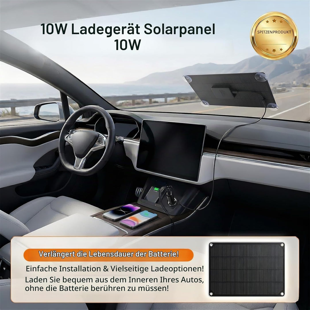 Yinleader 10W Solarpanel 12V Monokristallin Tragbar mit SAE Zigarettenanzünder- &amp; Batterieklemmen-Ad