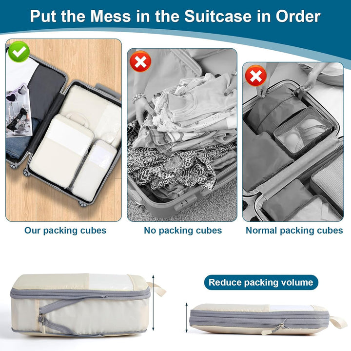 Cozary Koffer Organizer Packing Cubes Compression 4 Stück - Packwürfel mit hohem Fassungsvermögen, T