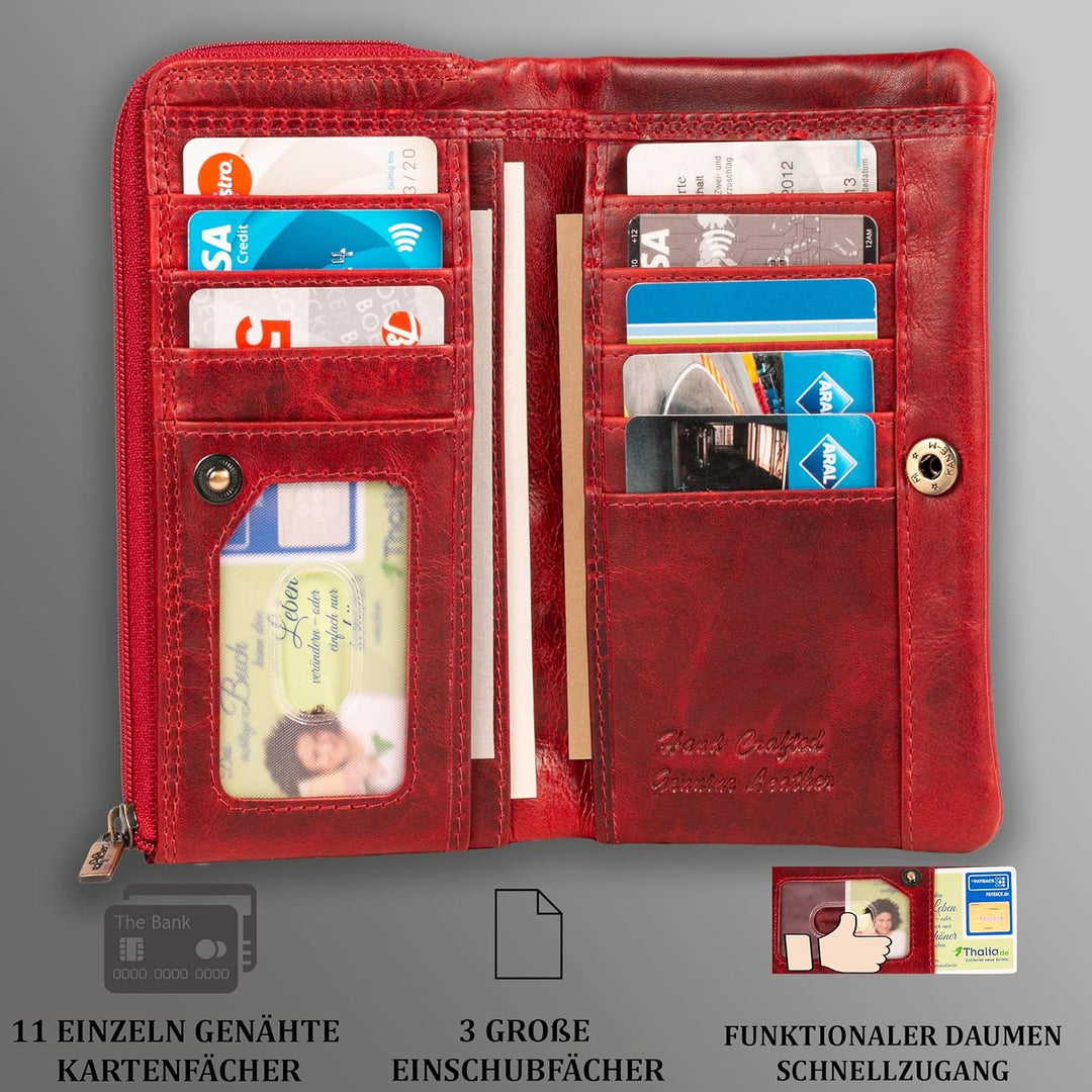 MATADOR |Puebla| Leder Portemonnaie Damen Rot Mittelgross mit edler Geschenk Box | Elegante Rote Gel