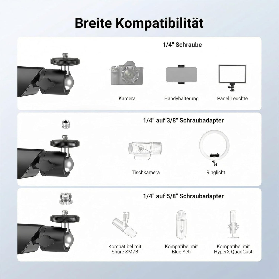 NEEWER Microphone Stand, Low Profile gedämpfter Mikrofon Halterung mit Boom Arm, 360° Kugelkopf, ver