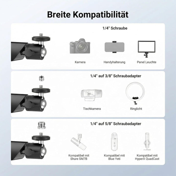 NEEWER Microphone Stand, Low Profile gedämpfter Mikrofon Halterung mit Boom Arm, 360° Kugelkopf, ver