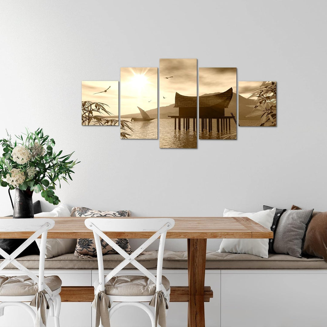 Runa Art Wandbilder Landschaft See 5 Teilig Bild auf Vlies Leinwand Deko Schlafzimmer Wohnzimmer Nat