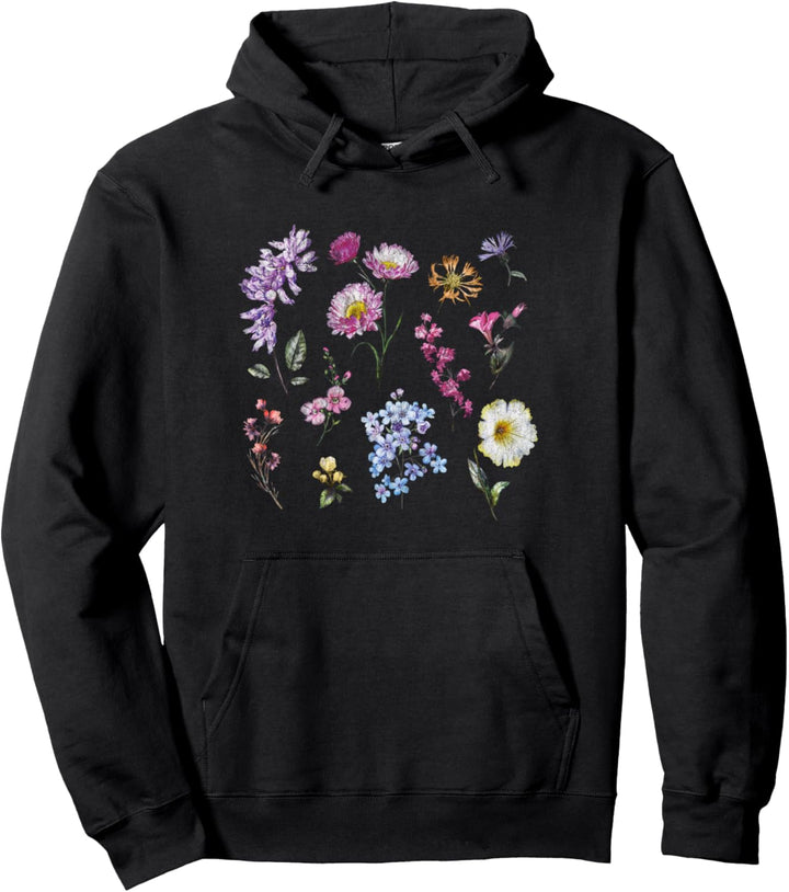 Trendy Wildflower Grid Pullover Hoodie