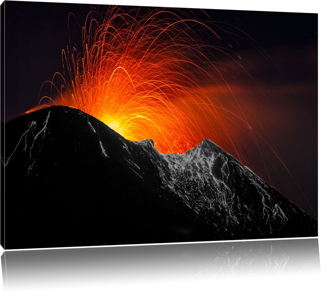 Dark spektakulärer Vulkanausbruch schwarz/weiss Format: 100x70auf Leinwand, XXL riesige Bilder ferti