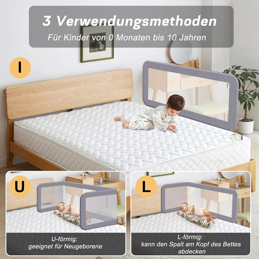 YIKANWEN Tragbare Bettgitter 175cm, Bettschutzgitter für Kinder ab 0 Monate-10 Jahren, Rausfallschut