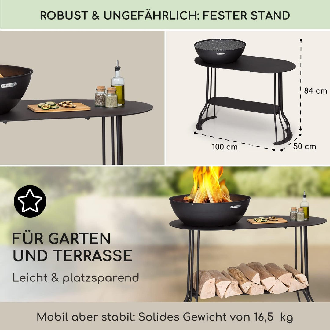 blumfeldt Feuerschale für den Garten, mit Grillrost & Abdeckung, Stahl Feuerschalen Klein, Wetterfes