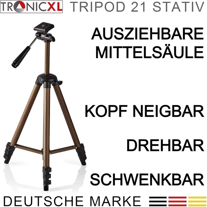 TronicXL 360° Tripod 21 Kamerastativ Stativ DSLR Aluminium 130cm für Dreibein Kamera Ersatzteil für